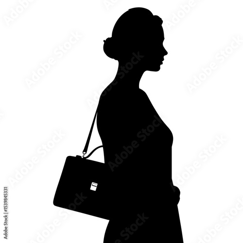 Silhouette of woman with handbag, vintage fashion elegance, black and white