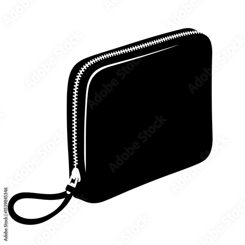 Silhouette of zip-around wallet with wrist loop on white background, secure carry simplicity