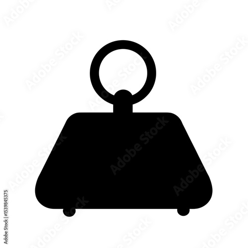 Silhouette of trapezoid purse with circular handle on white background, minimalist fashion accessory