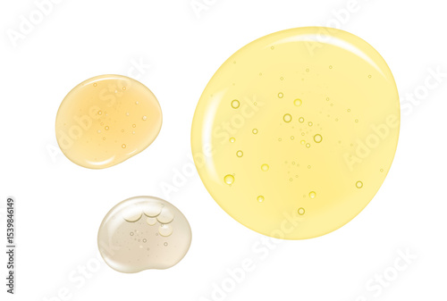 Glycerin gel texture. Transparent serum drops on a white background. Liquid gel moisturizer with macro bubbles.