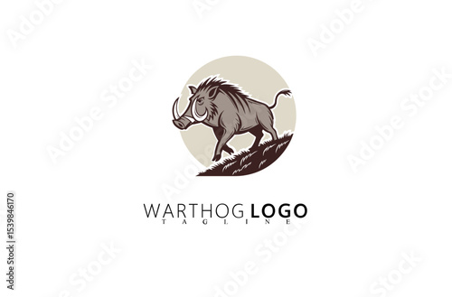 Warthog Logo Design with Strong Boar Illustration for Branding. Perfect for Wildlife Safari Logos, Rugged Outdoor Gear Brands, and Nature-Based Organizations Requiring Bold Visual Identity.

