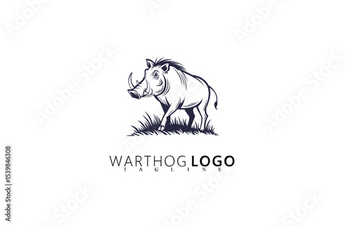 Classic Vintage Warthog Logo Design for Branding Identity. Unique Boar Emblem Vector Illustration Perfect for Outdoor Adventure Companies and Wildlife-Focused Brands with Retro Logo Needs.

