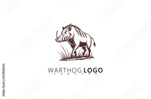 Vintage Warthog Logo Design with Rugged Boar Emblem. Ideal for Safari Adventures, Wildlife Tourism, and Outdoor Brand Identity Marketing with a Classic and Timeless Vector Logo Design Concept.

