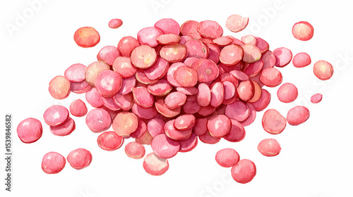 Watercolor Illustration of Pink Lentils (Masoor Dal) – Clean Split Lentils Spread on White Background