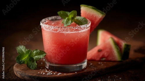 Wallpaper Mural Vibrant watermelon juice beverage on wood surface Torontodigital.ca