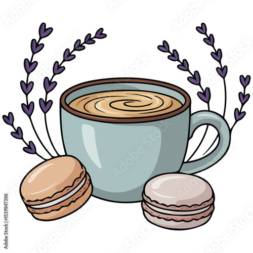 Coffee cup with lavender flowers vector isolated white background