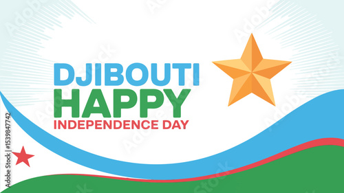 Djibouti Independence Day Flag Text Star Design Celebration Poster Art photo