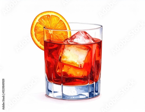 Negroni Cocktail: A Vibrant Watercolor Painting