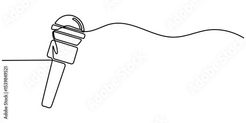 microphone news continuous one line drawing, Set of drawing of hands holding news microphone in continuous one line drawing style. Journalist, reporter concept. Vector illustration.                   