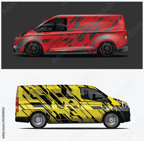 Red and Yellow Vans with Abstract Geometric Wrap Designs