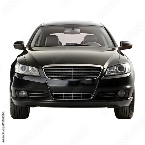 Black Car Front View Isolated on Pure White Background

