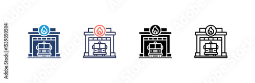 Fire Station icon set multiple style collection