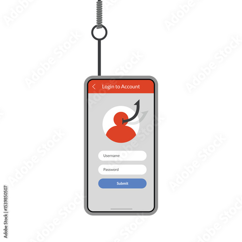 Login into personal account and fishing hook. stock illustration
