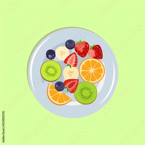 Vector illustration with fruit salad in a plate.