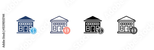 Bank icon set multiple style collection