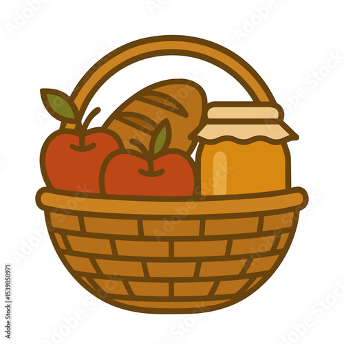 Food basket with apples, bread, and honey for Honey Feast Day celebration (Medoviy Spas)   