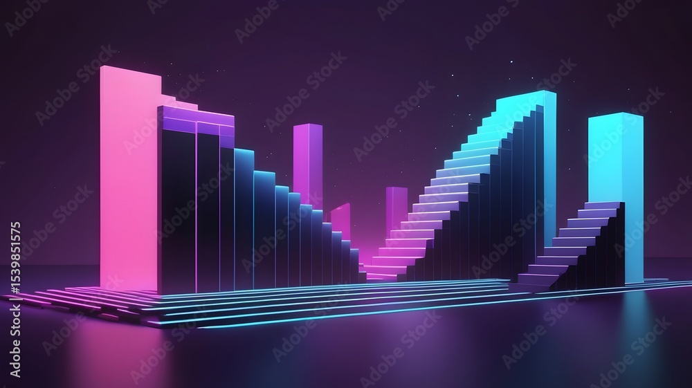 Fototapeta premium Neon bar graph. 3d rendering, 3d illustration.
