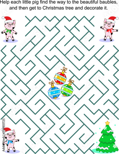 Help the little pigs get to the christmas tree and decorate it. Winter, holidays, Christmas or New Year maze game:
