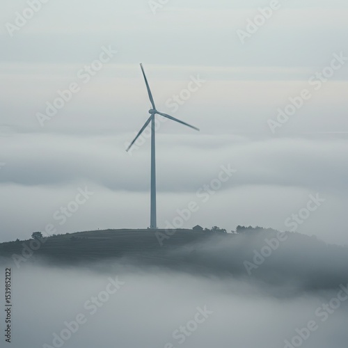 Wallpaper Mural A wind turbine rises from a hill shrouded in mist under a gray sky Torontodigital.ca