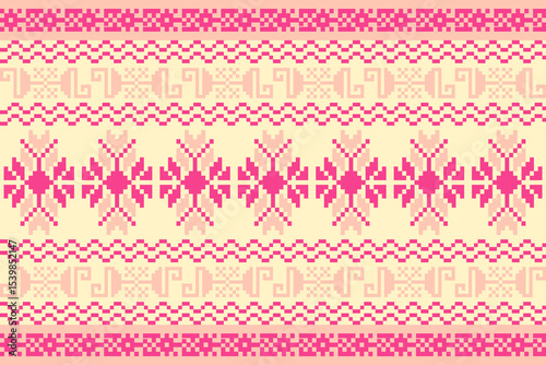 Ethnic Ukrainian Embroidery Pixel Art Border for Social Media Banners