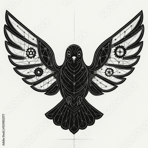 Uniquely designed futuristic symmetrical dove. For design assets, education, decoration, posters, futuristic NFTs, typography, and illustrations.