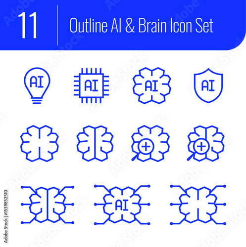 Outline AI & Brain Icon Set – 11 Line Art Vector Icons