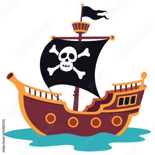 Pirate ship sailing on stormy seas vector isolated white background