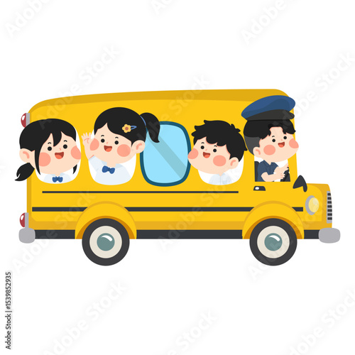 Illustration of Students Riding a School Bus