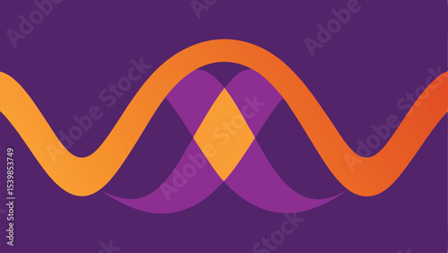 Abstract wavy forms in purple and orange geometric design with transparent overlay