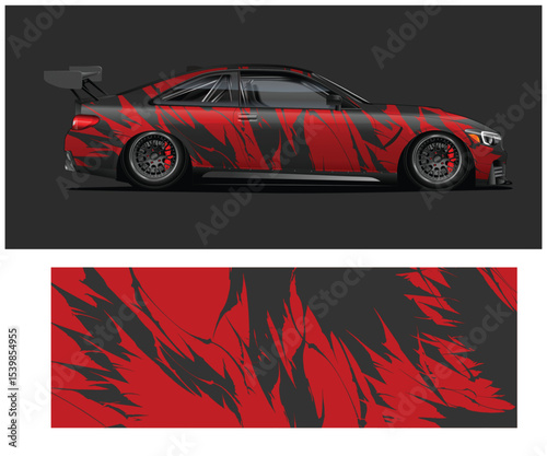 Red and Black Abstract Car Wrap Design Template