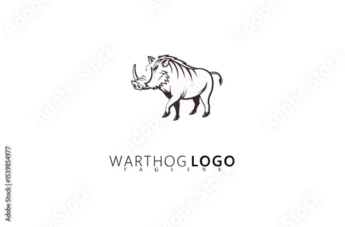 Powerful Warthog Logo Design with Distinctive Boar Head. Suitable for Hunting Clubs, Outdoor Adventure Brands, and Wildlife Business Identity or Badge Style Branding Vector Illustration.

