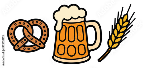 Oktoberfest illustration pretzel beer stein wheat