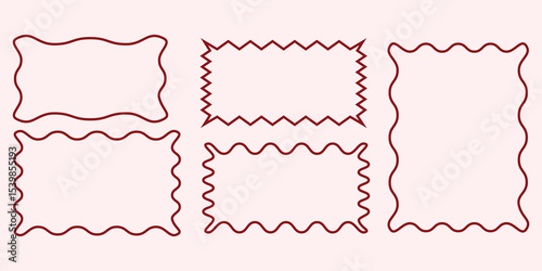 Wavy edge shapes frame box vector illustration isolated on white. wavy curve edge frame, Squiggle curve doodle rectangle and oval sketch.