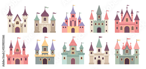 Collection of cute cartoon castles for kids
