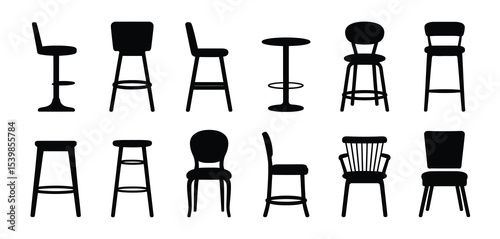 Collection of black silhouette chairs and bar stools