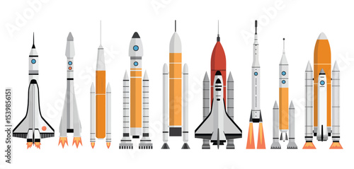 Collection of various rocket designs for space exploration