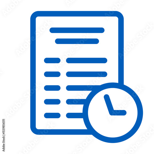 Blue outline of a document with horizontal lines and a clock icon indicating time management task