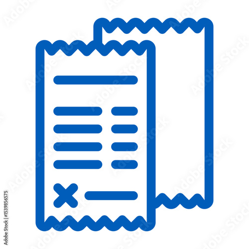 Illustration of two blue receipts with jagged tops and lines indicating information on them