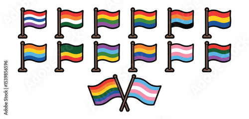 Collection of pride flags on stands