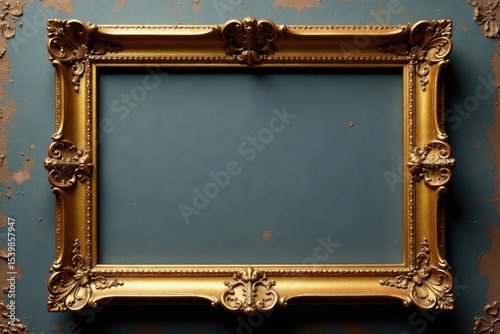 Ornate gilded frame on a grungy backdrop; clean clipping path provided , texture, image, wallpaper