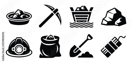 Mining industry icon set black and white
