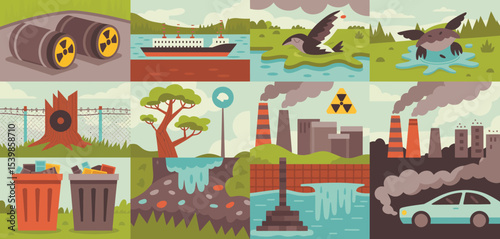 Environmental pollution collage illustration