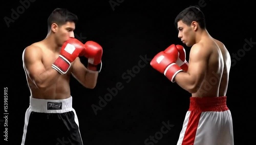 two boxers are facing each other in the ring, poised and ready to compete