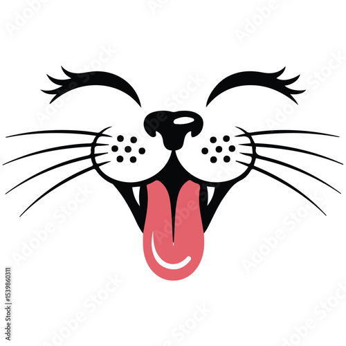 Dog nose and tongue in doodle art vector isolated white background