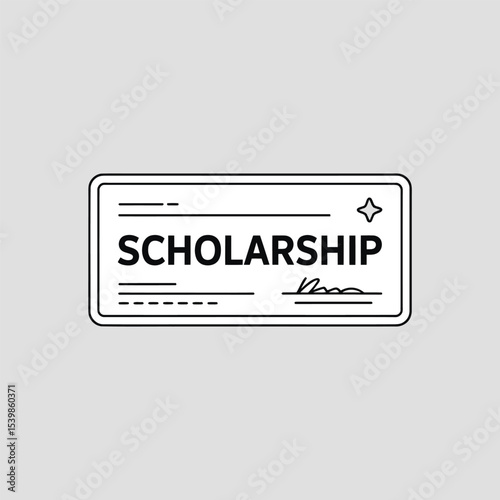 A black and white line art scholarship certificate design depicting education grant approval for supporting academic achievement and funding