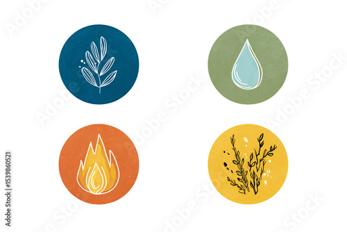 Four Classical Elements Icons: Earth Water Fire Air, PNG