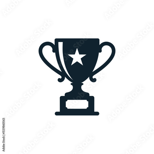 A simple and elegant dark silhouette of a trophy cup with a star symbol representing achievement and recognition on a clean white background
