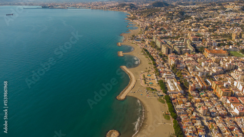 Drone Image of Calm Waters and Historic Seaside Homes in Pedregalejo Beach