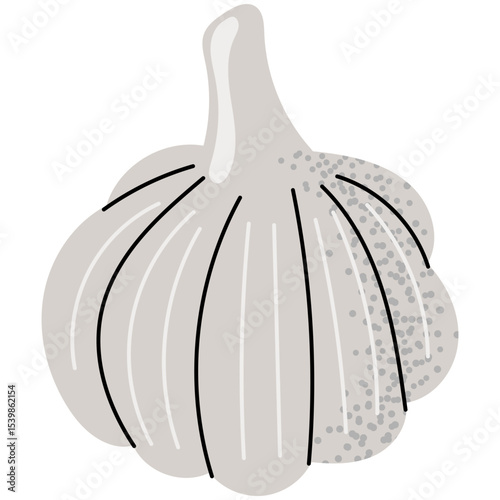 Flat vector illustration of a garlic bulb with cloves. Ideal for cooking-themed projects, healthy food designs, and natural ingredient visuals.