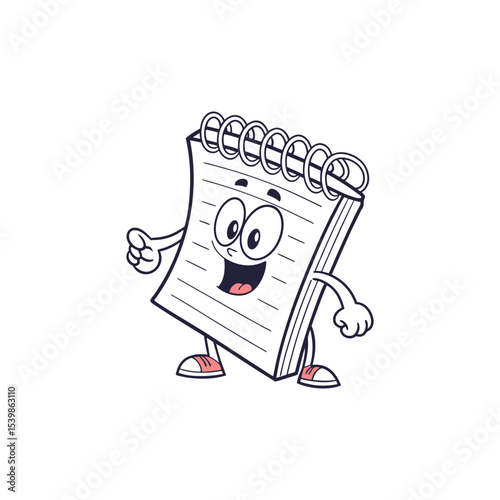 Note Mascot Delighted: A cheerful, anthropomorphic notebook character beams with delight, offering a thumbs-up gesture in a simple and engaging illustration
